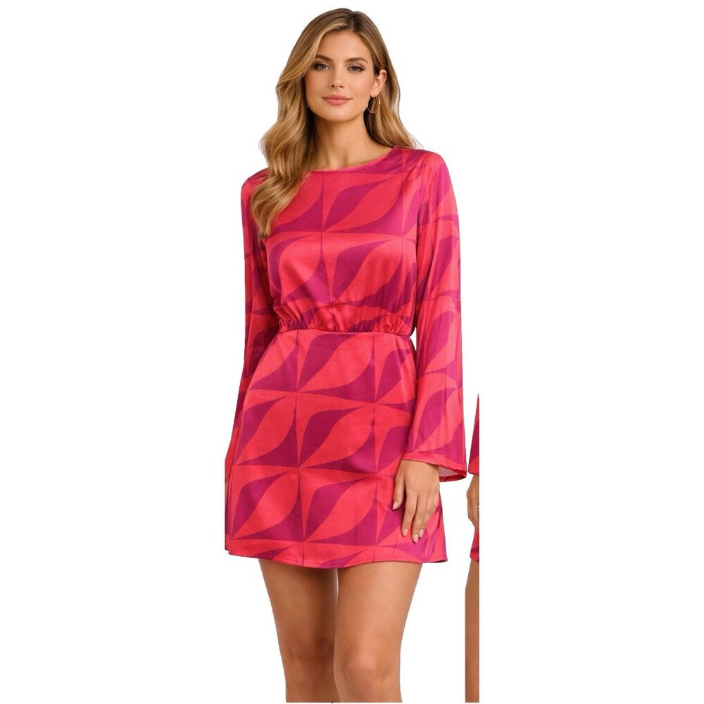 Vero Moda XS Extra Small Silky Red Purple Pink Long Sleeve Sheath Dress NEW